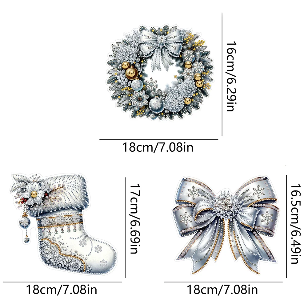 3Pcs Acrylic Winter Christmas 5D DIY Diamond Painting Dot Pendant for Wall Decor