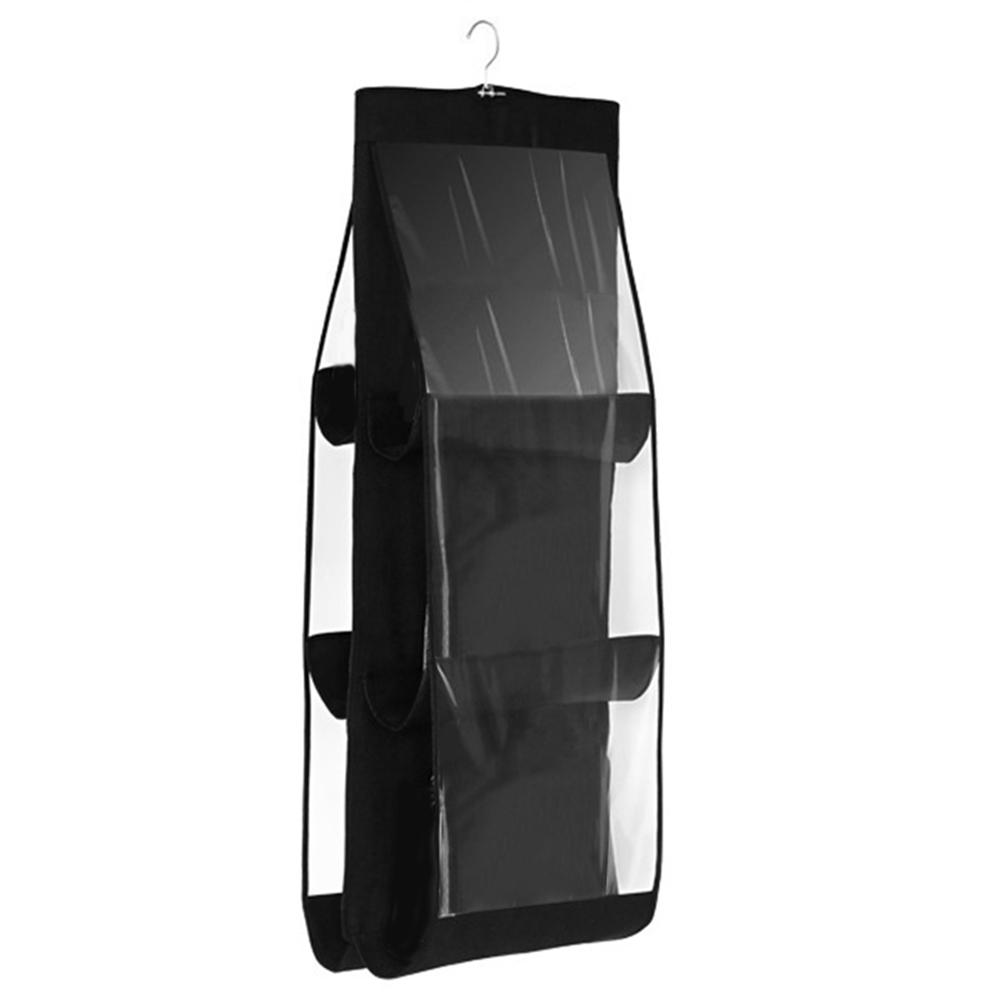 

6 Pockets Hanging Handbag Organizer Wardrobe Clear Storage Bag with Hanger, Black, 501 Original