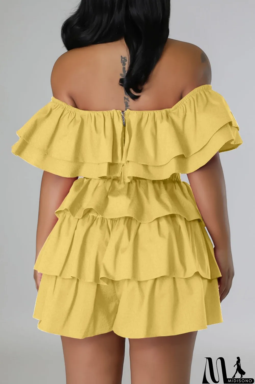 MidiSono - Rose Red Sexy Casual Solid Patchwork Backless Off the Shoulder Short Sleeve Two Pieces