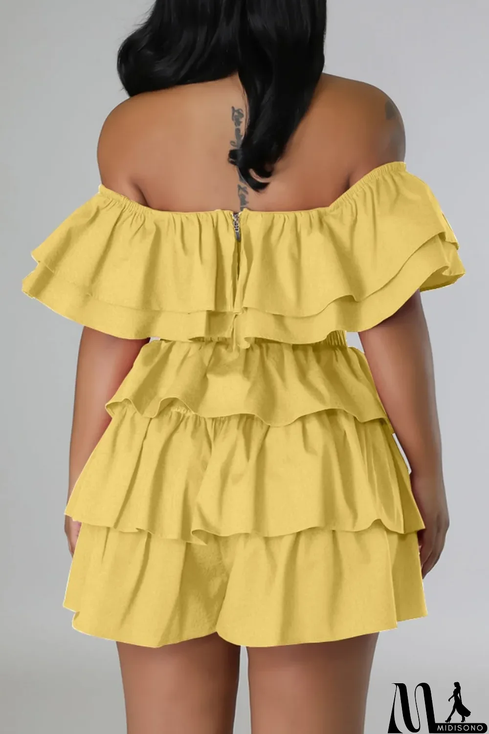 MidiSono - Rose Red Sexy Casual Solid Patchwork Backless Off the Shoulder Short Sleeve Two Pieces