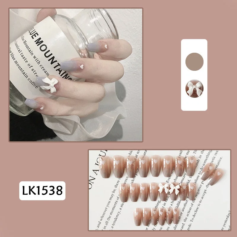 24pcs Pearl Wear Long Paragraph Fashion Manicure Patch False Nails Save Time Wearable Jelly Nail Patch TY-Nail Inspo