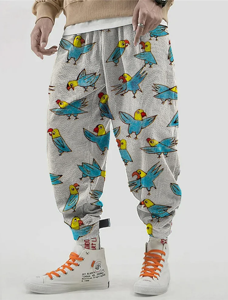 Men's Cartoon Bird Graphic Print Loose Drawstring Waist Sweatpants