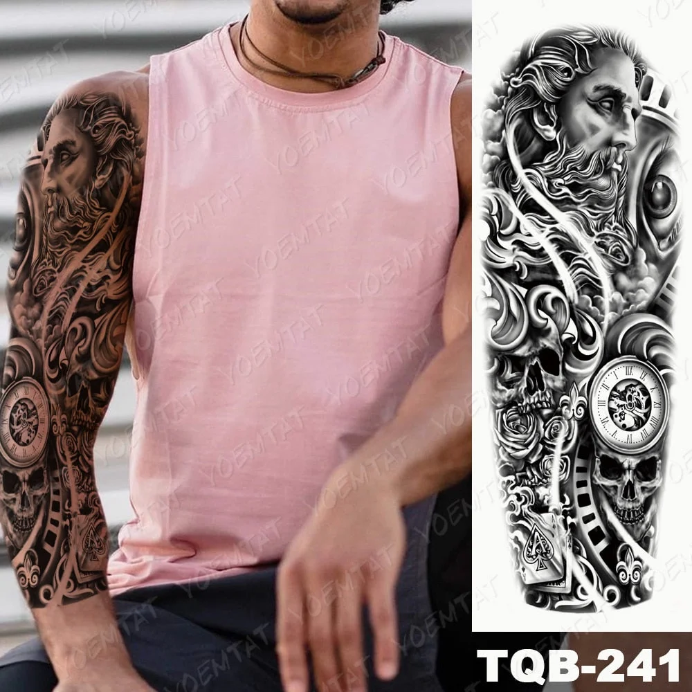 Large Arm Sleeve Tattoo Warrior Soldier Dragon Waterproof Temporary Tatto Sticker King Lion Universe Body Art Full Fake Tatoo