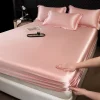 Simple solid color silk fitted sheet and pillowcase three-piece set