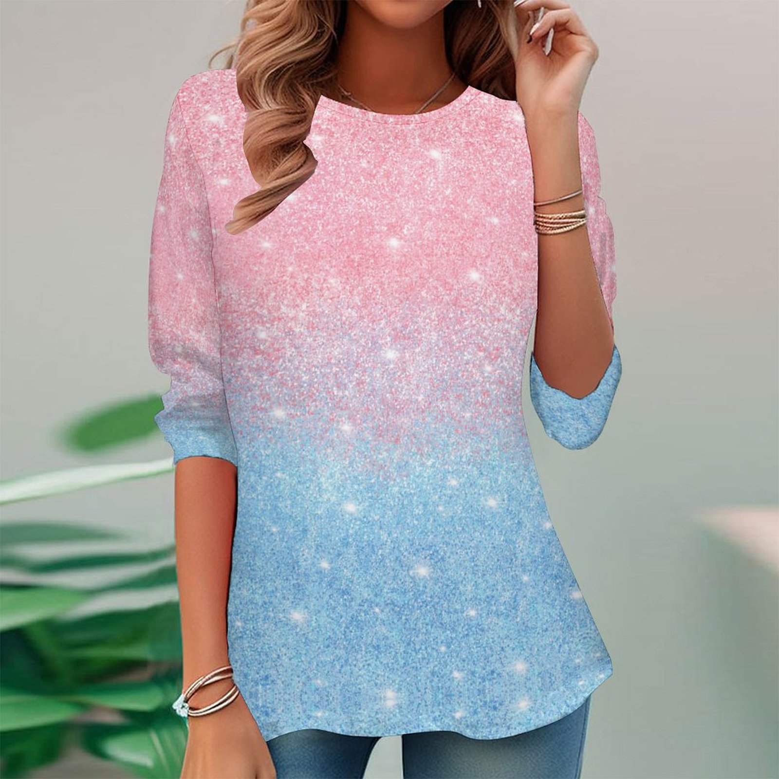 Women Long Sleeve V-neck Graphic Floral Printed Top