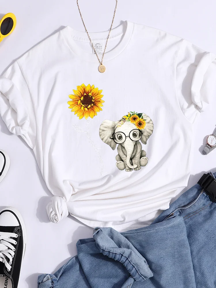 Sunflower Elephant Gift Friend Female T Shirt Cool Fashion Street Tshirt Breathable Personality Clothes Casual Summer Crop Top