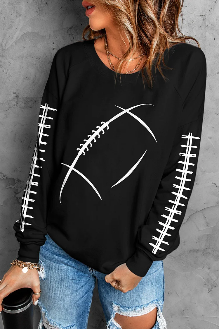 American Football Graphic Round Neck Casual Pullover Sweatshirt socialshop