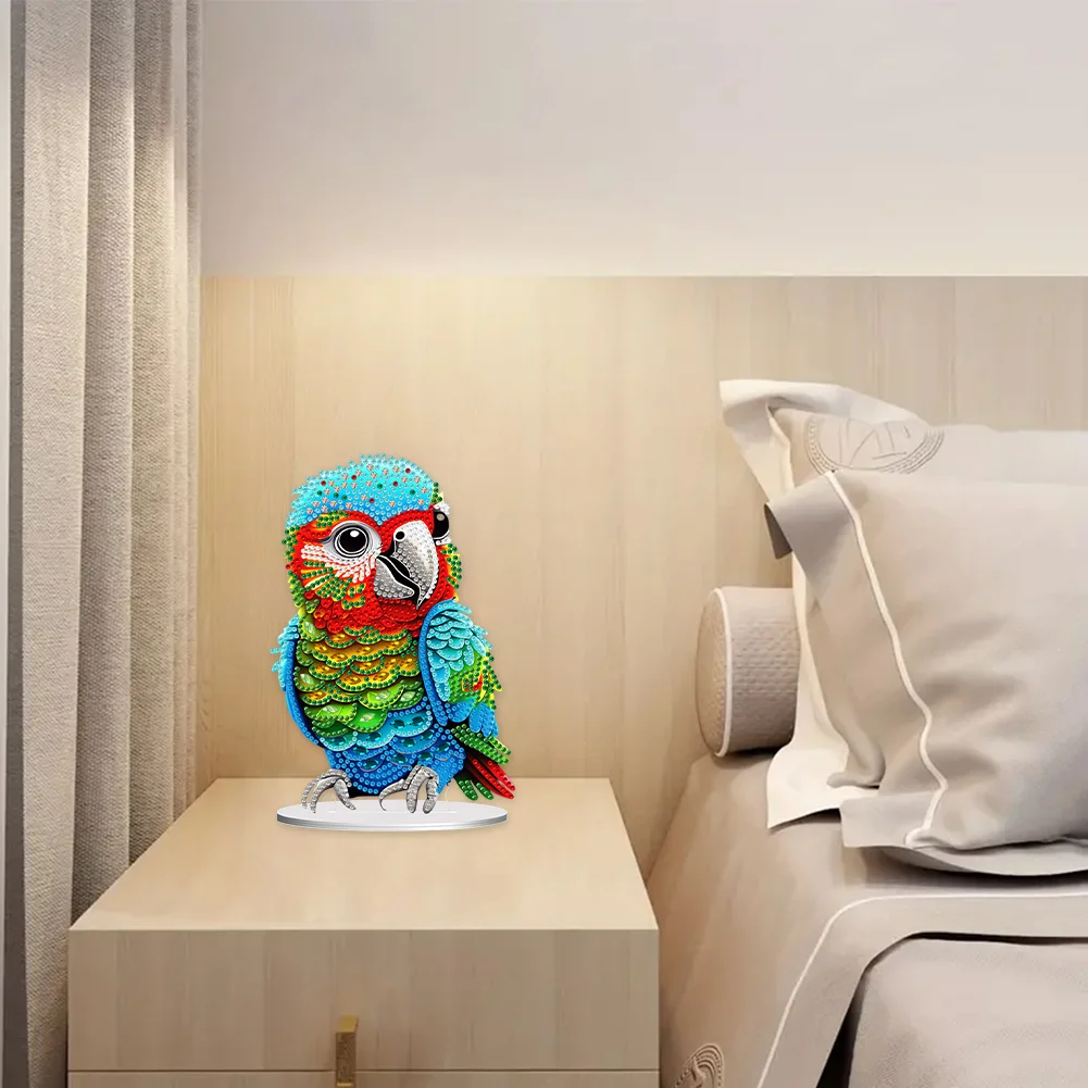 DIY Parrot Single-Sided Acrylic Diamond Painting Tabletop Ornament for Home Office Desktop Decor