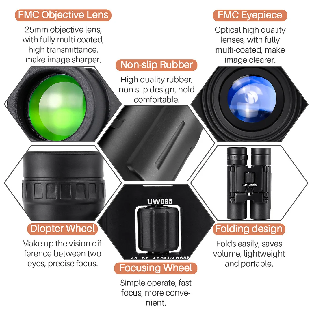 BEBANG 10x25 Binoculars for Kids Adults, Waterproof Small Compact Lightweight Folding Mini Pocket Binoculars for Bird Watching Hiking Travel Concerts Theater Opera