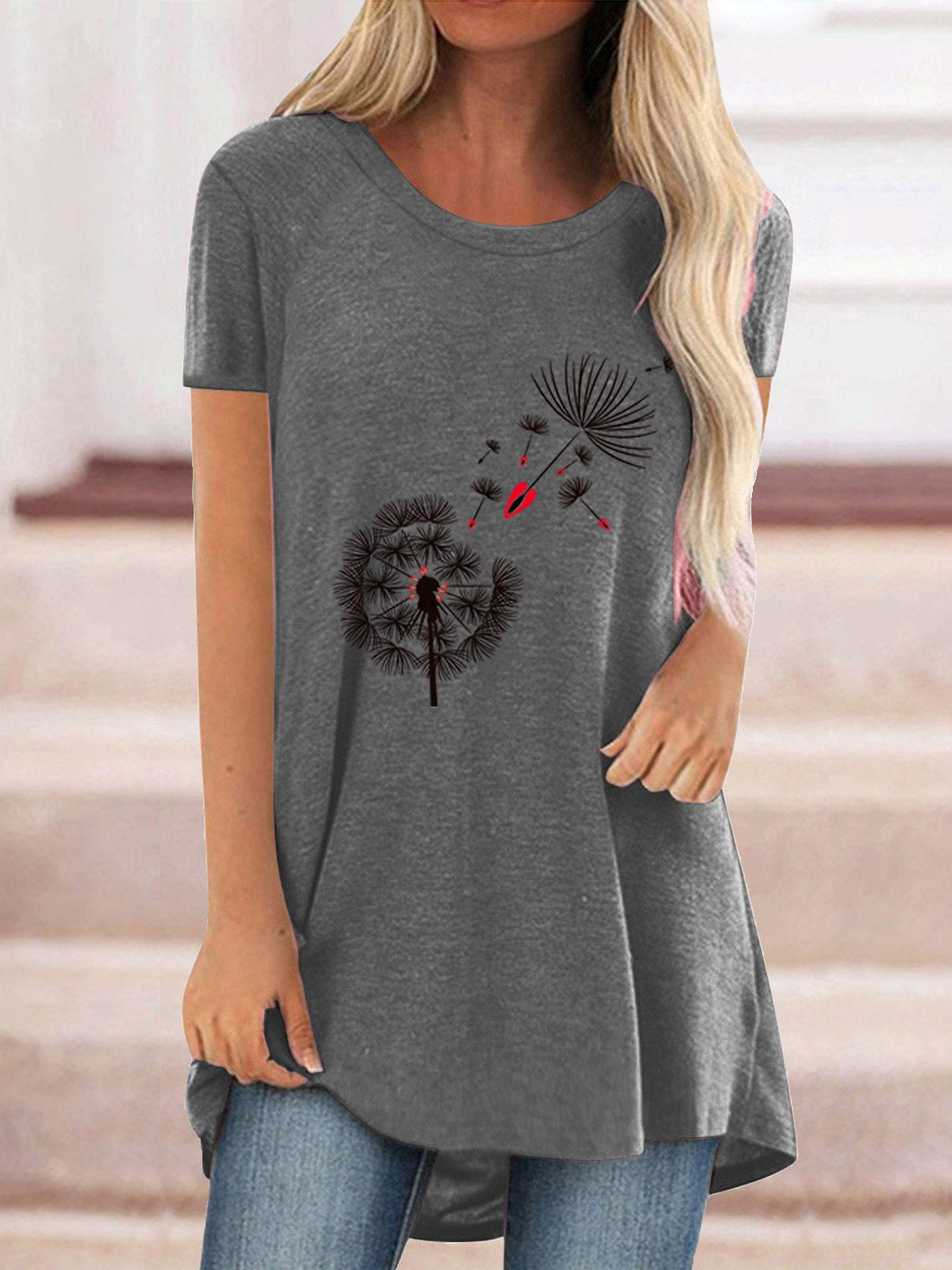 Women Half Sleeve V-neck Solid Color Dress