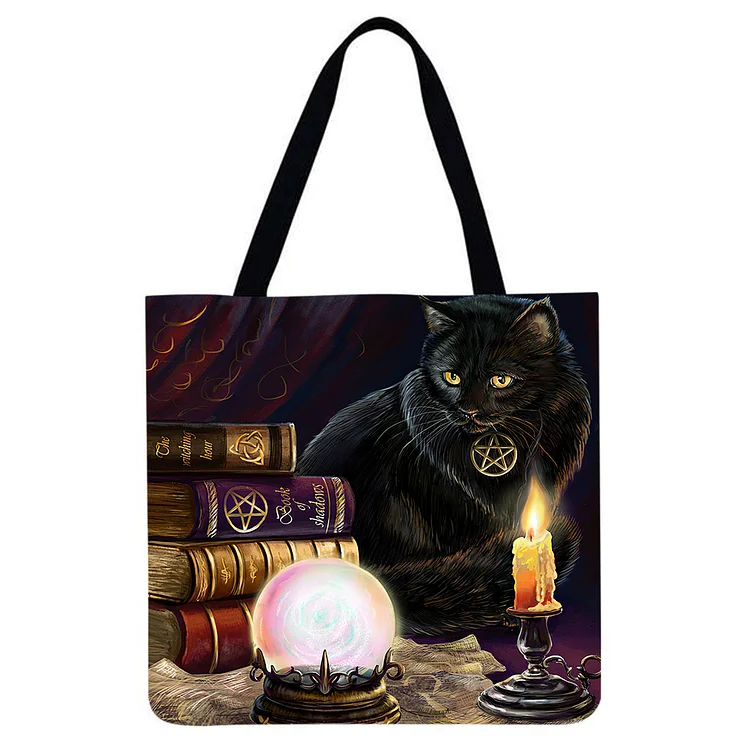 Cat And Book - Linen Tote Bag