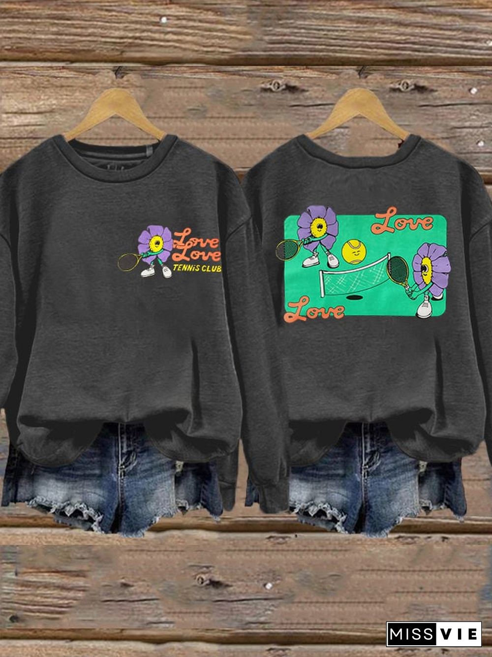 women's love love tennis clus sweatshirt