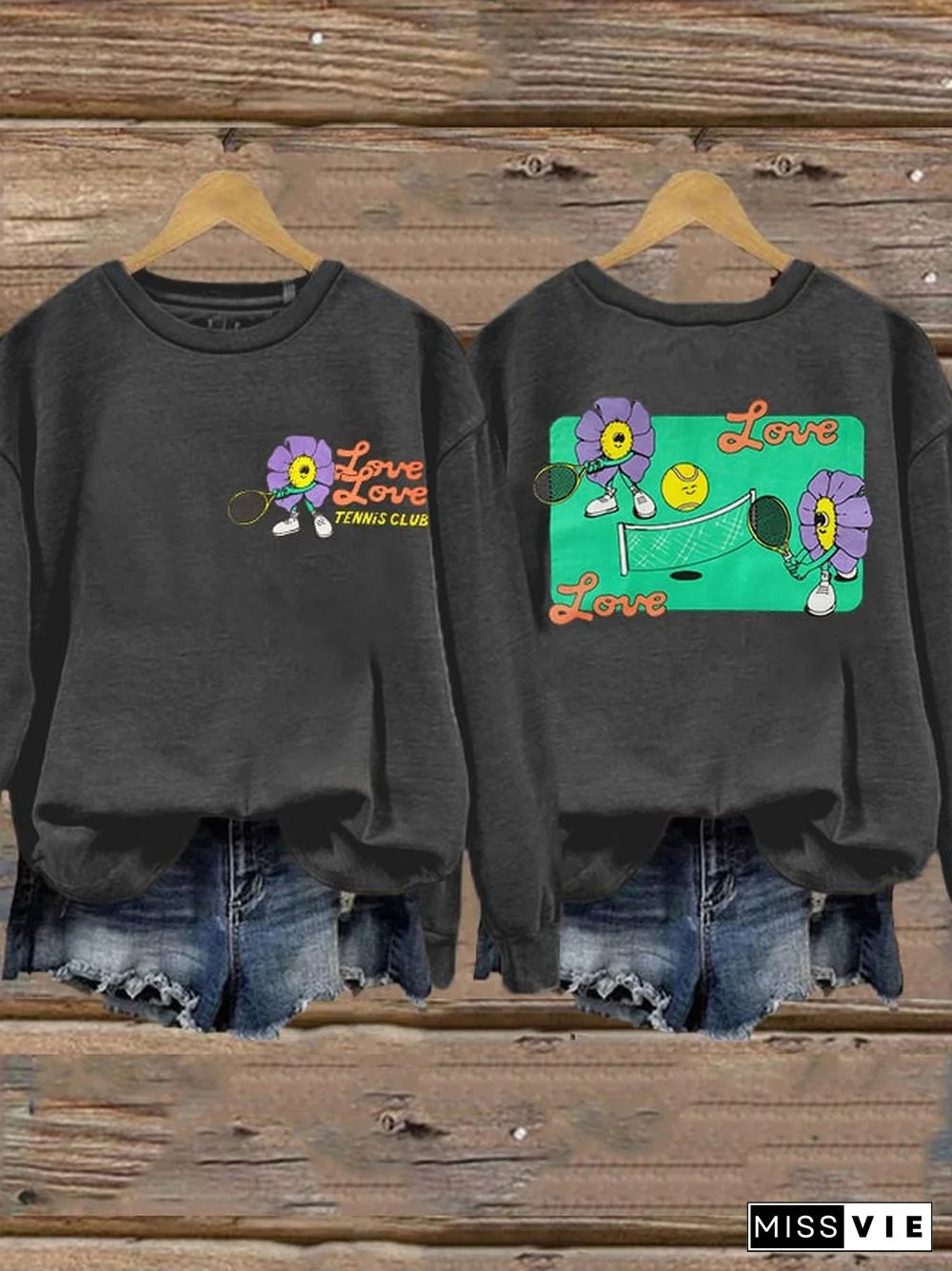 women's love love tennis clus sweatshirt