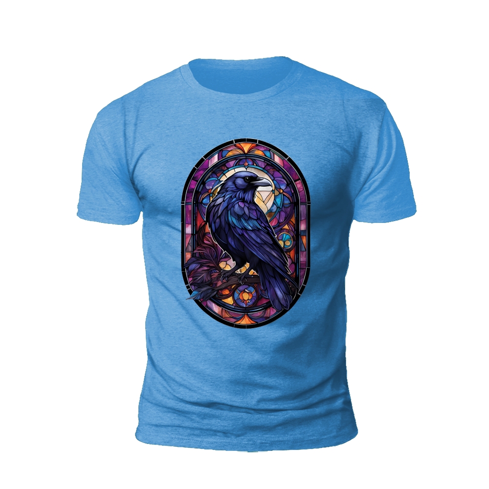 Stained Glass Raven: Mystical Bird T-Shirt