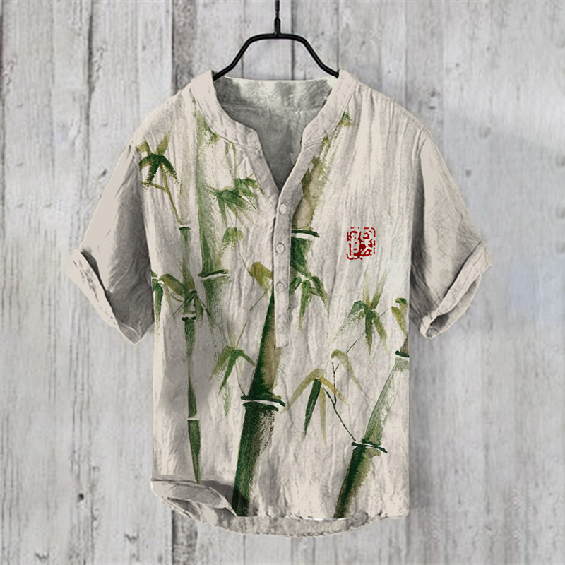 menweary Bamboo Japanese Art Linen Blend Shirt