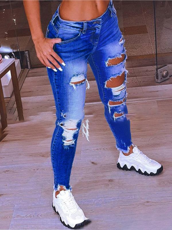 Low-Rise Hip-Lift Ripped Stretch Jeans | MIXICHIC