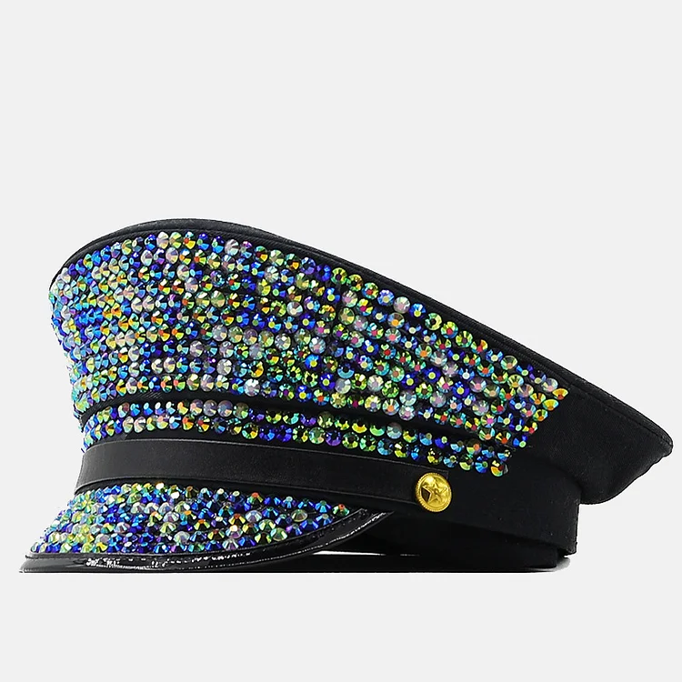 Fashion Short Eaves Pearl Rhinestone Navy Hat-Royal Blue