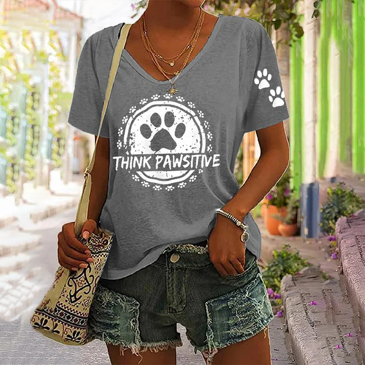 Think Pawsitive Dog Lovers V-Neck T-Shirt