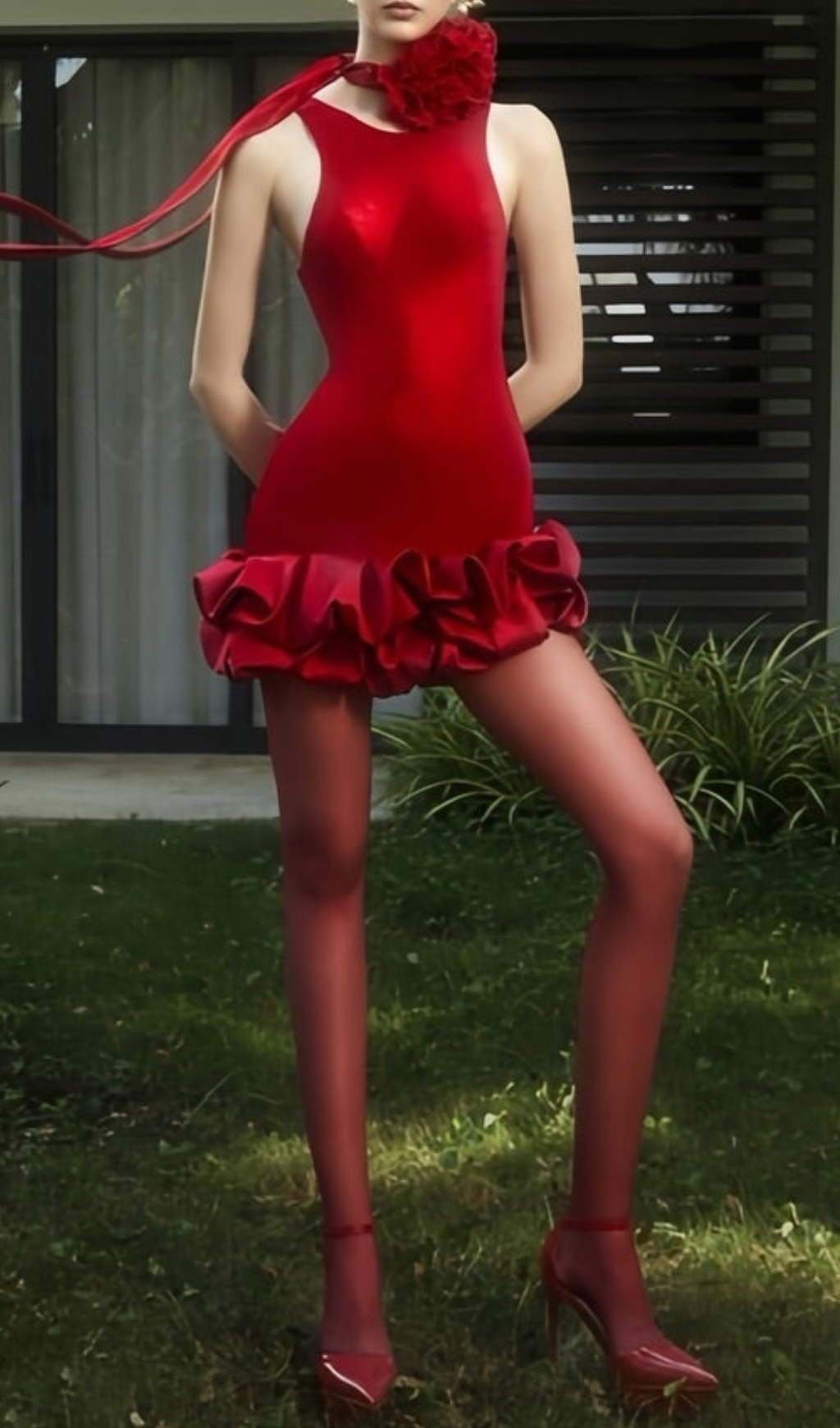 Chamios Flower Pleated Mini Dress