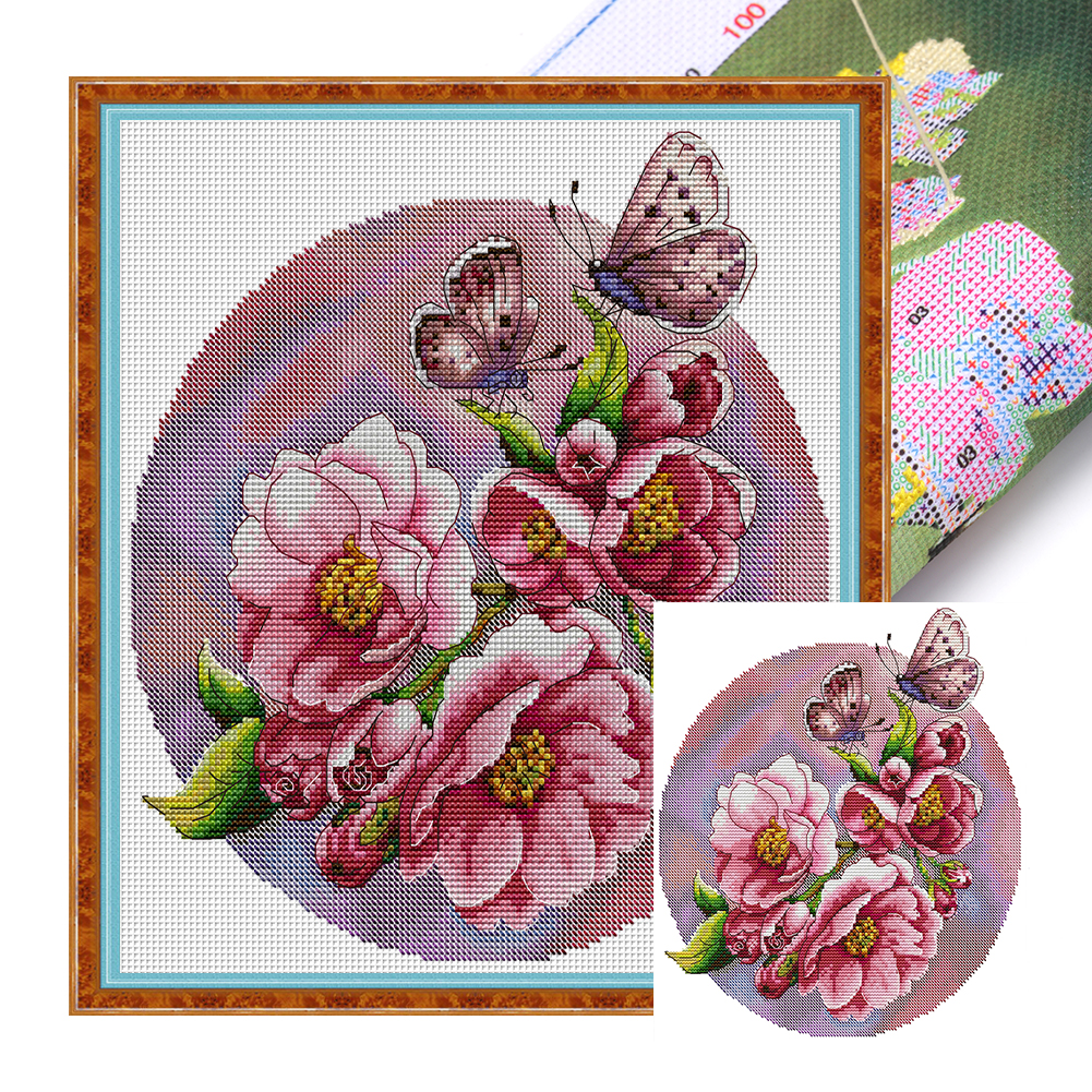 Butterflies And Peony Flowers Partial 14CT Pre-stamped Canvas(31*33cm) Cross Stitch(backstitch)