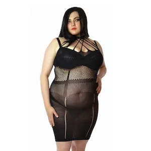 pornhint Pornhint US Size 2-24 Criss Cross Straps Dress Bodycon Plus Size Fishnet BBW Suspenders Clubwear Sheer Stretchy Pencil Skirt Lingerie Curve