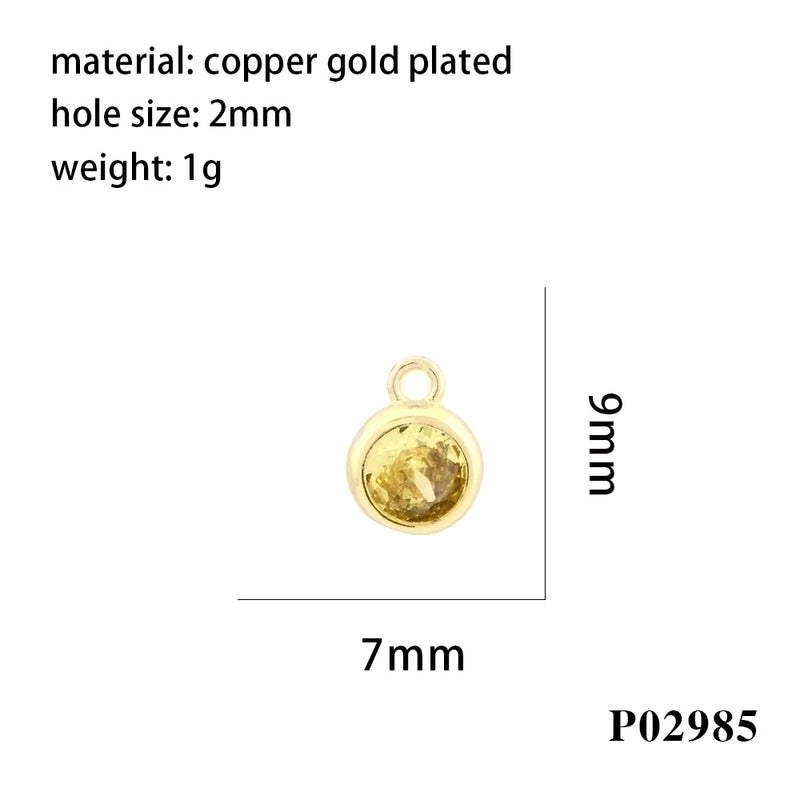 Minimalist Round Copper Plating Inlay Zircon 18k Gold Plated Charms