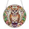 (Upgrade Size)DIY Diamond Painting Art Double Sided Effect Pendant Colorful Stained Glass Hanging Ornament Kit(Owl)