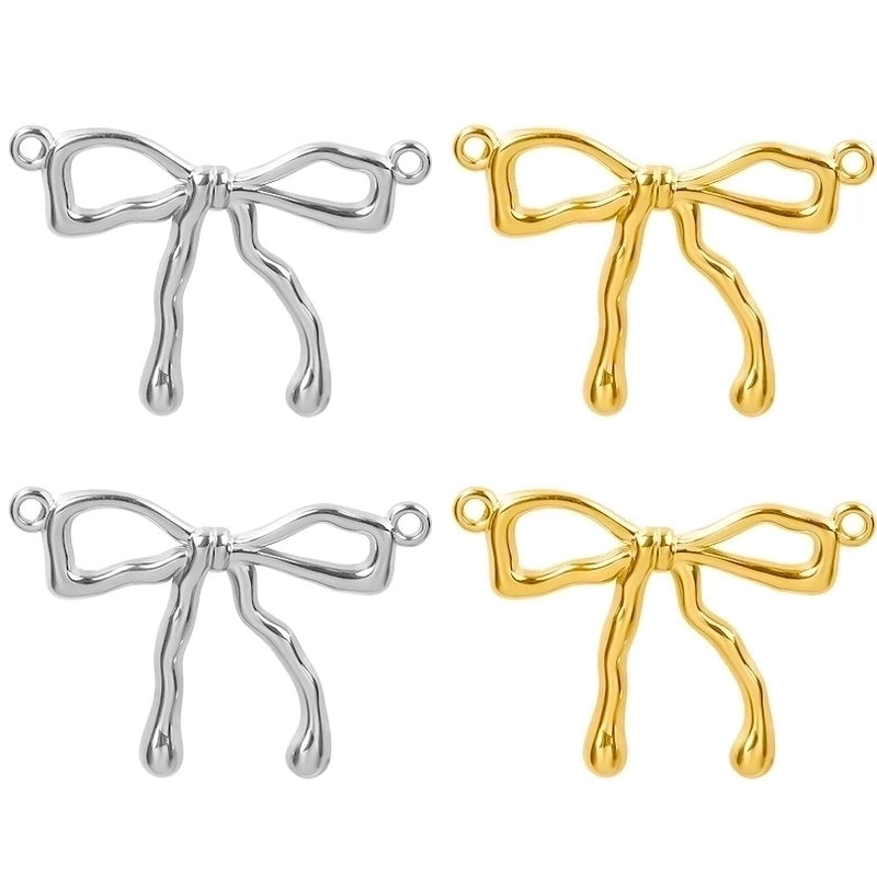 5 Pieces 28*20mm 28*42mm 33*29mm 304 Stainless Steel 18K Gold Plated Bow Knot Polished Pendant