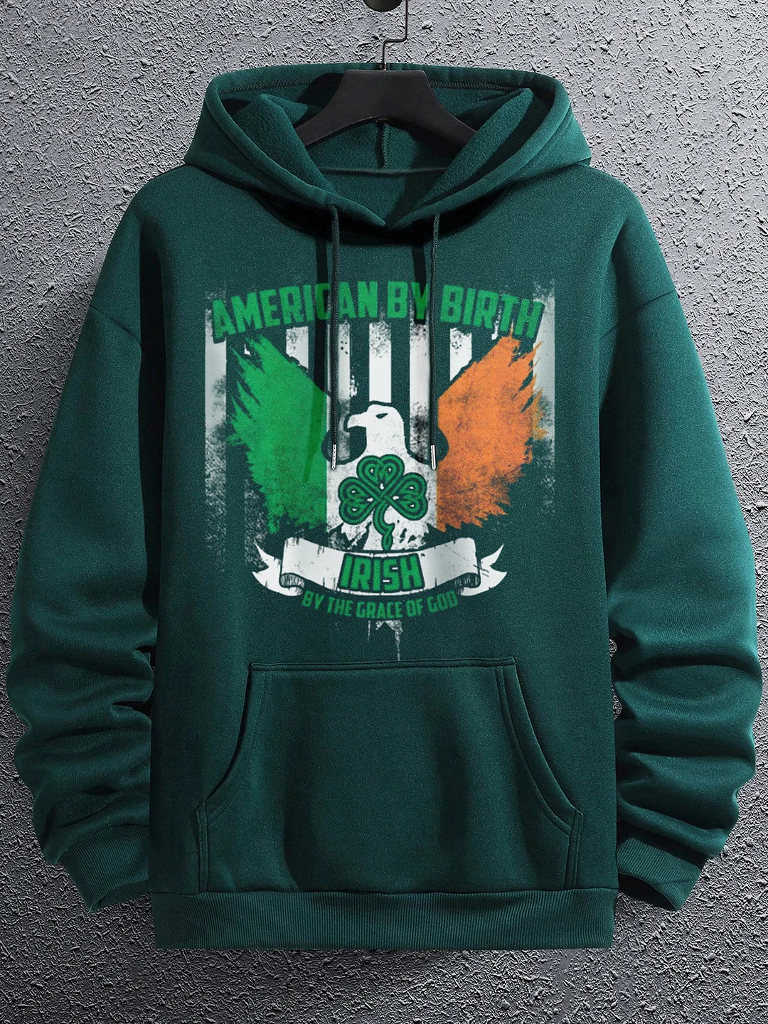 Men's American By Birth Irish Flag Eagle Print St Patrick's Day Hoodie