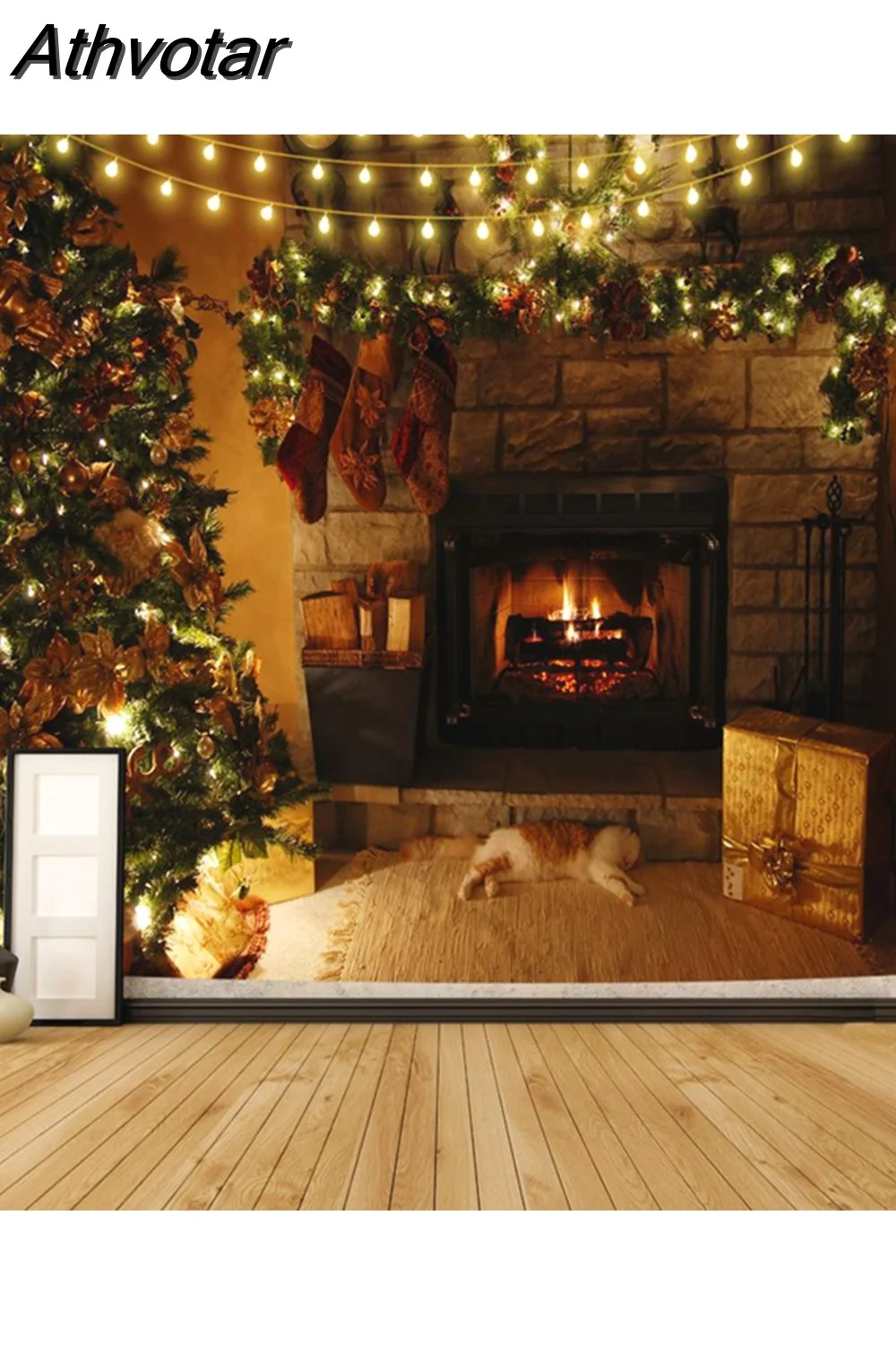 Athvotar Happy New Year Tapestry Christmas Fireplace Wall Hanging Cloth Home Background Bedroom Bedside Decorative Xmas Tree Tapiz