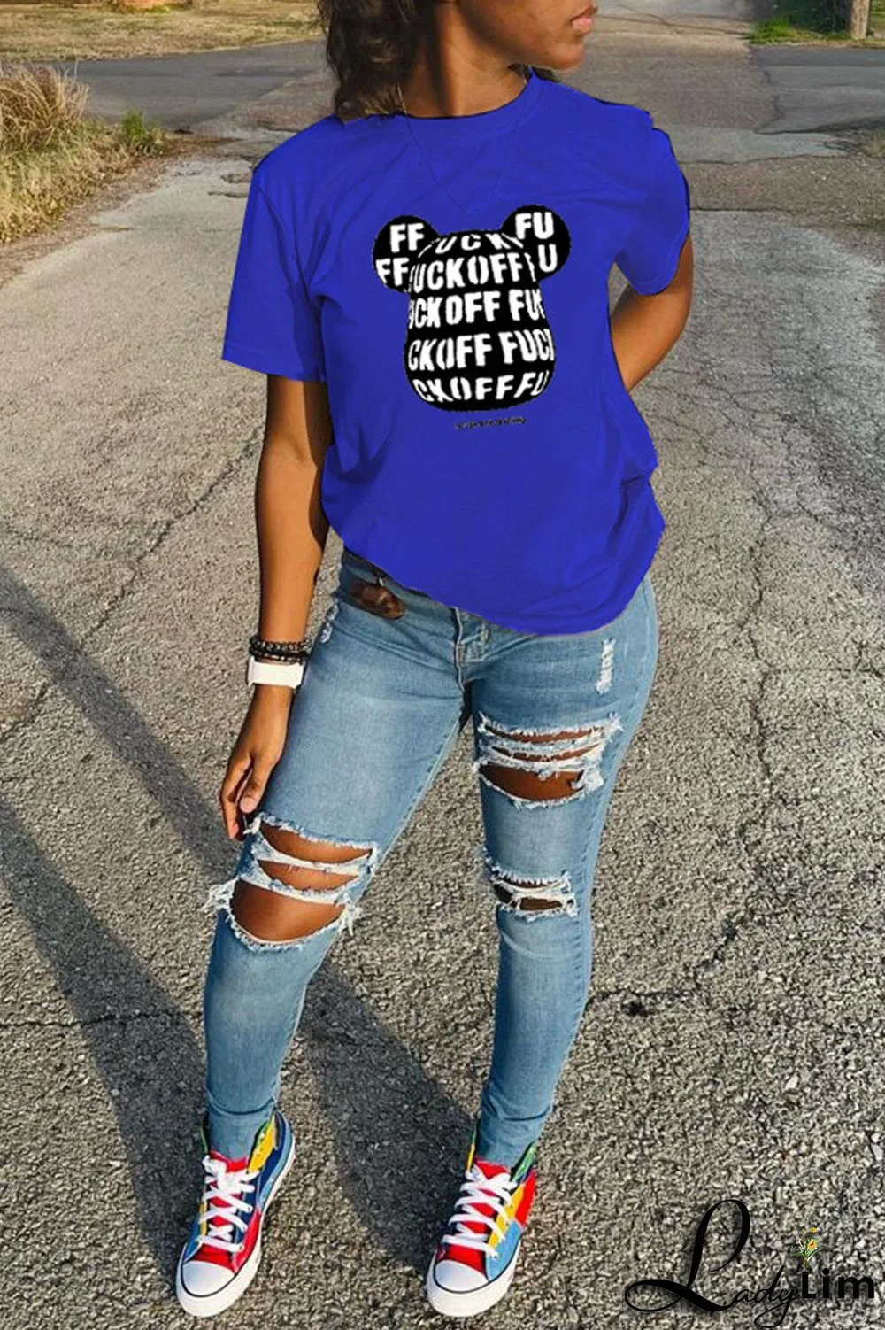 Orange Fashion Casual Cartoon Print Basic O Neck T-Shirts