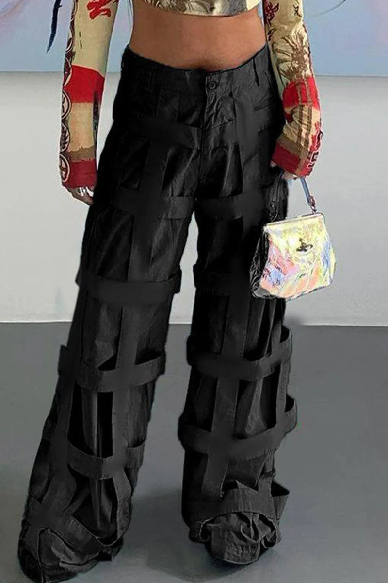 Street Solid Patchwork Straight High Waist Solid Color Bottoms