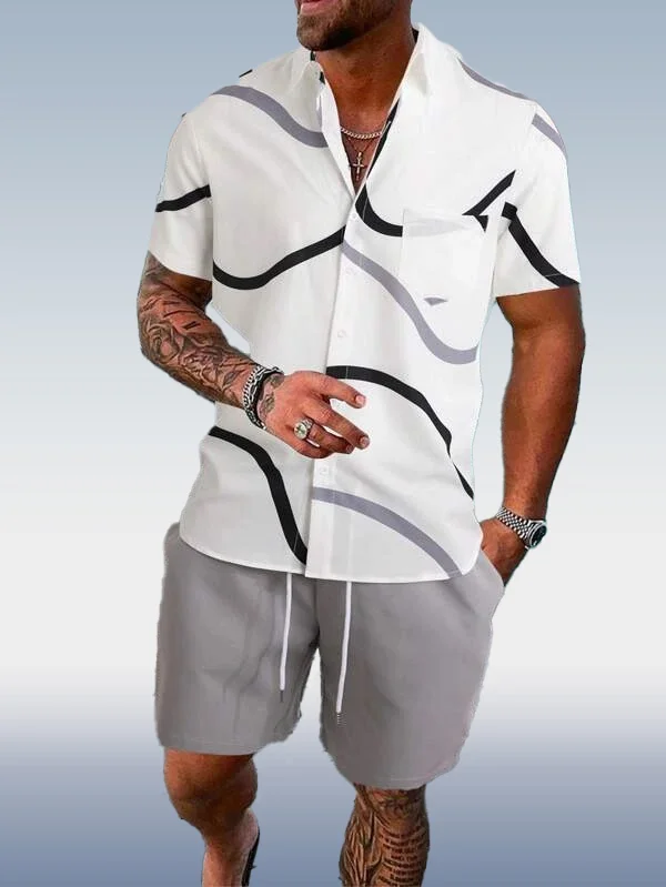 Suitmens Men's Hawaiian Print Short Sleeve Shirt Set