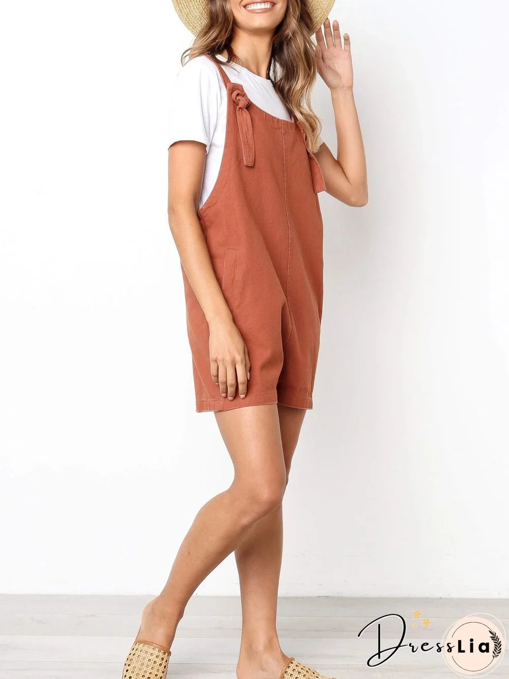 Solid Pockets Casual Jumpsuit & Romper