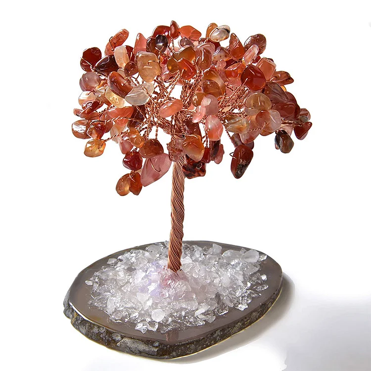 Carnelian Natural Gemstone Feng Shui Tree with Agate Base