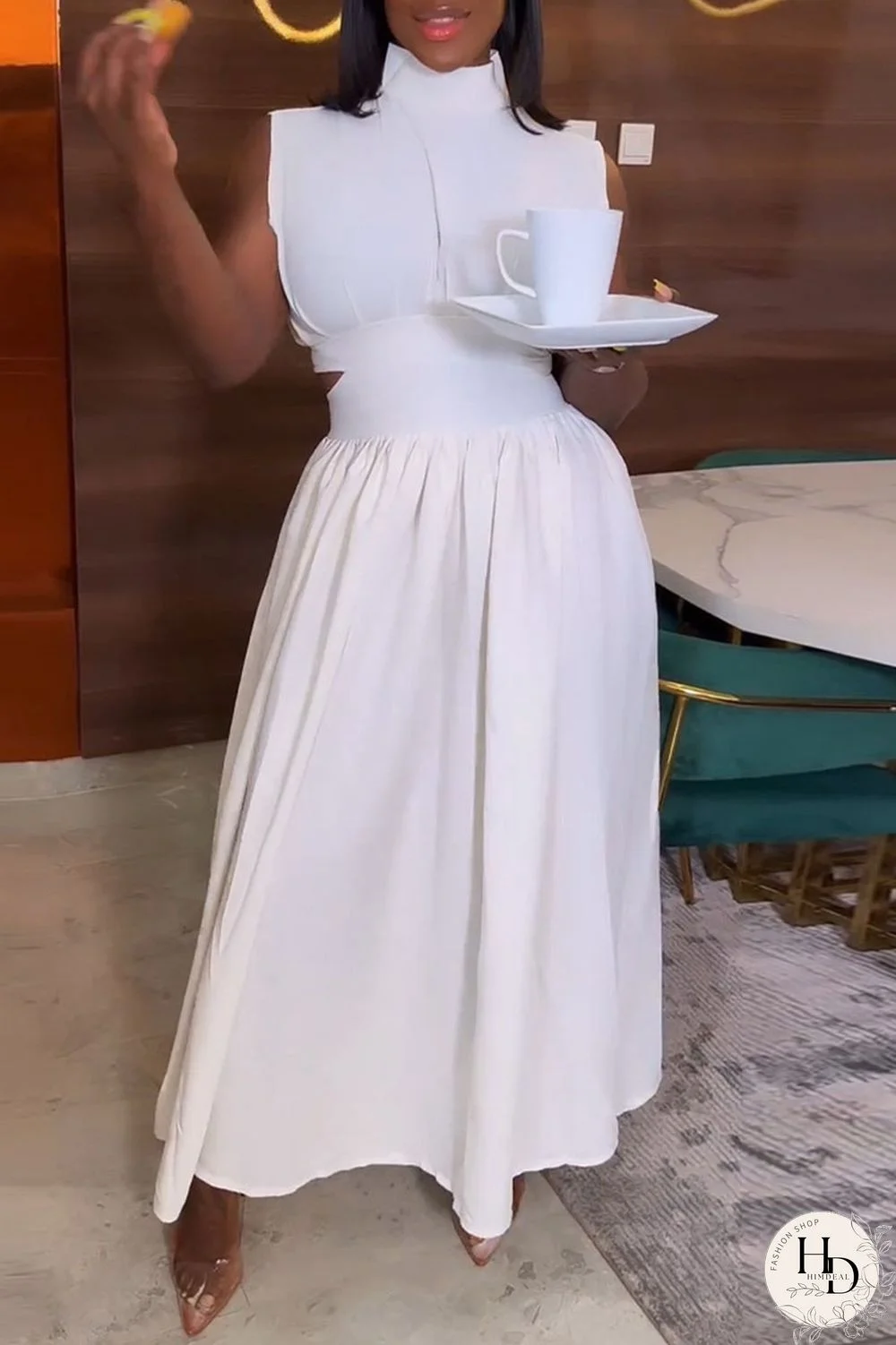 Red Elegant Solid Hollowed Out Patchwork Half A Turtleneck A Line Dresses