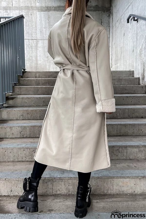 Harvey Pocket Long Sleeve Leather Plush Lined Button Down Coat
