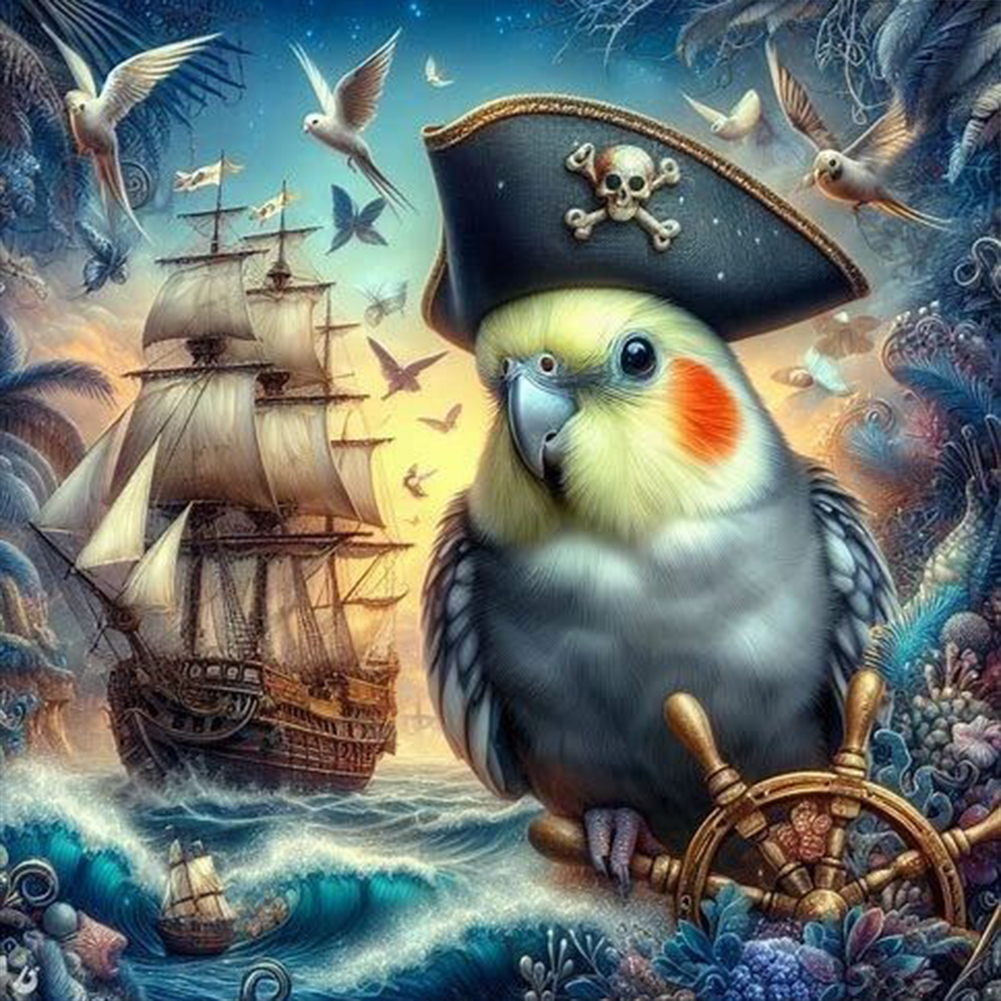 Pirate Parrot And Ship 30*30cm(canvas) full round drill diamond painting