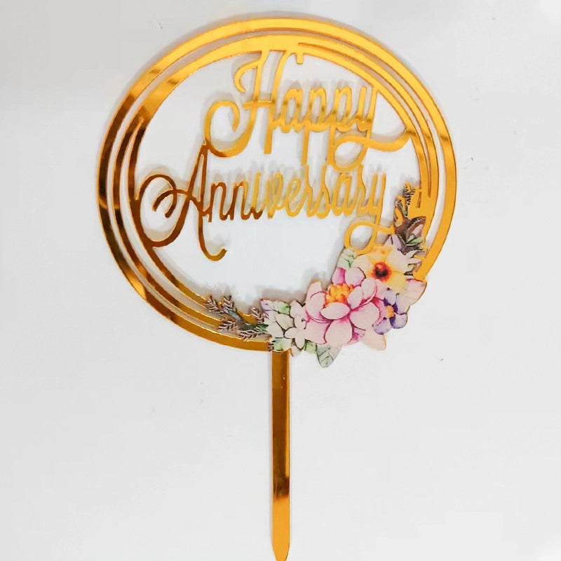 Acrylic Cake Topper Ins Style Floral Uv Color Printing Happy Birthday Dessert Decoration Plugin