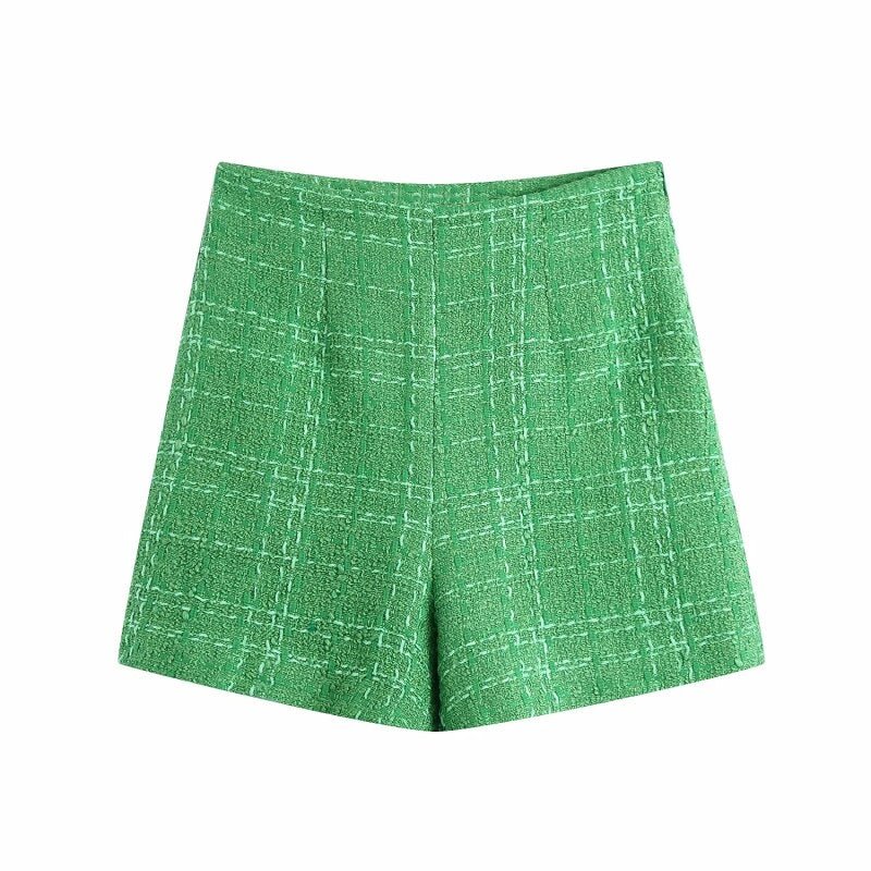 Stylish Chic Green Shorts Suits Women 2021 Fashion Long Sleeve Cropped Blazers Side Zipper Skirts Suits Female Casual Sets