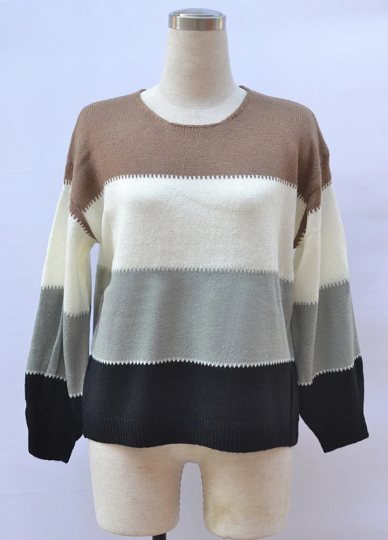 Fitshinling Vintage Women Sweaters And Pullovers Knitwear Patchwork Slim Winter Tops Fashion Boho Knitted Jumper Basic Sweater