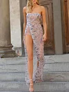 Shiny Off-The-Shoulder Split-Side See-Through Sexy Bandeau Maxi Dress