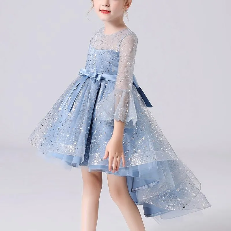 New Girl Clothes Kids Tail Flared Sleeves Elegant Mesh New Year Princess Vestidos Wedding Party Dress