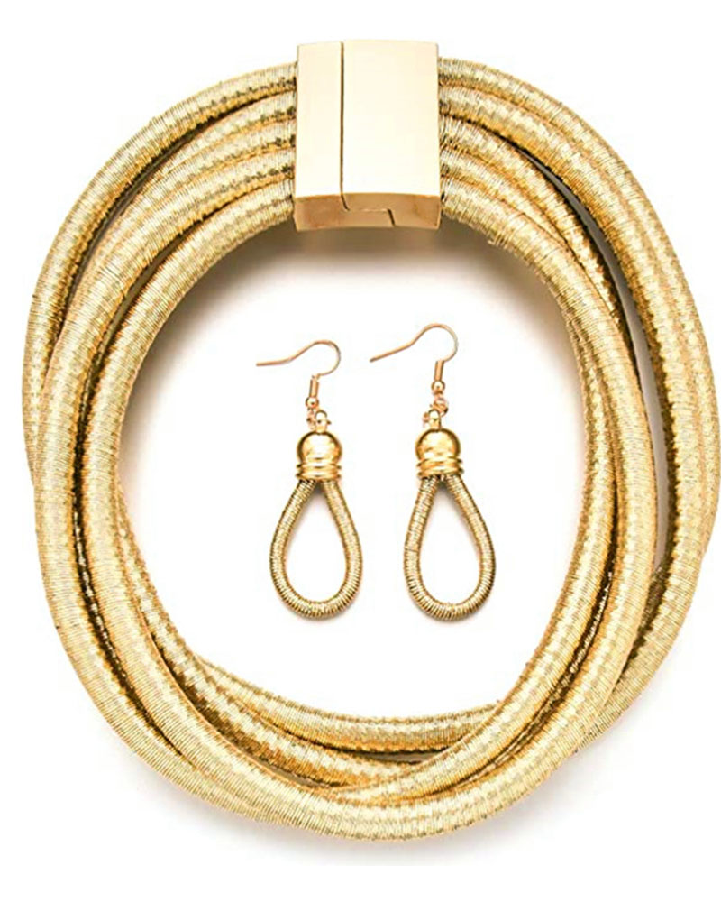 Layered Braided Choker Necklace Earring Set