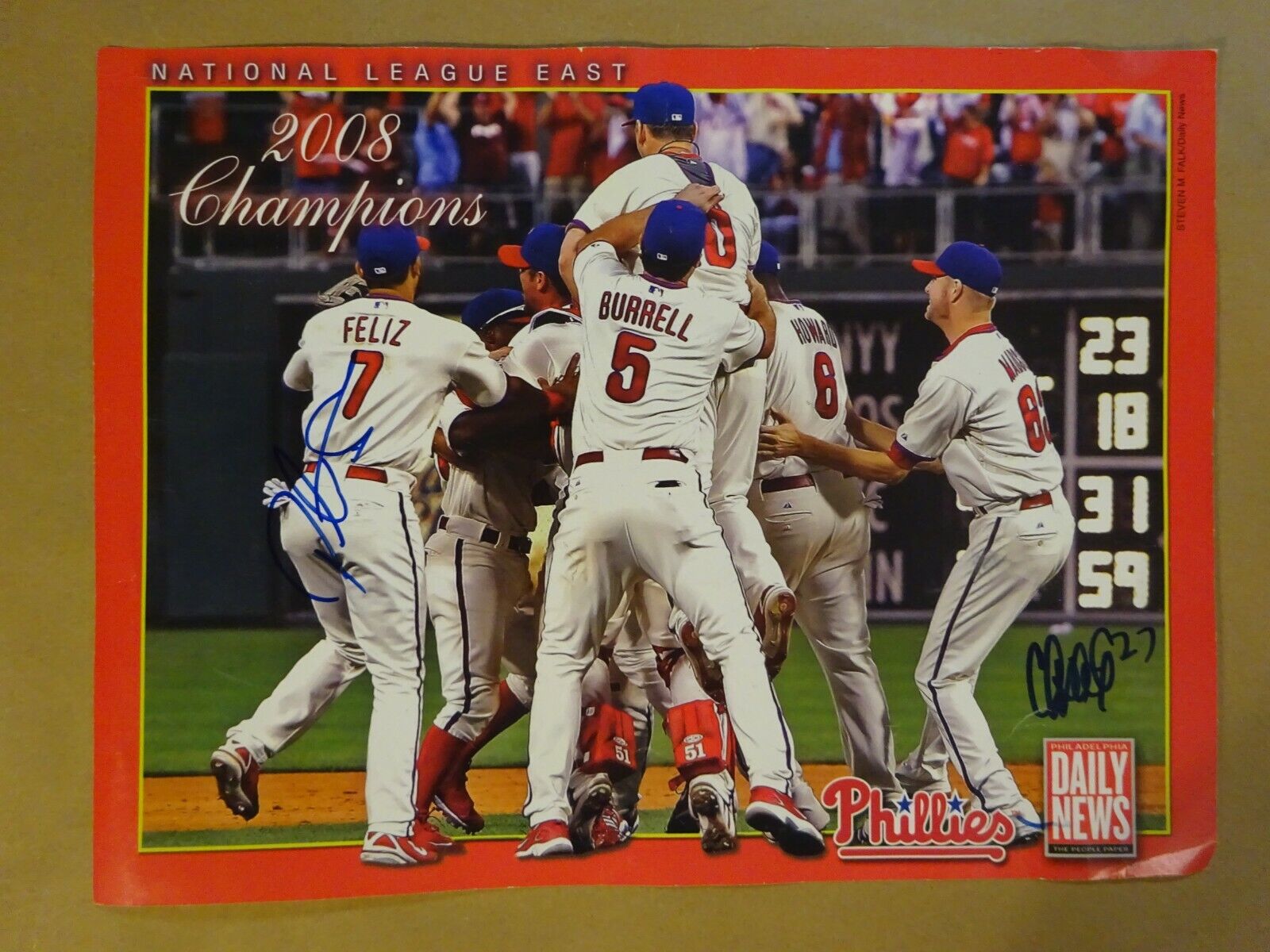 Autographed PHILADELPHIA INQUIRER PHILLIES INSERT 2008 NL East Champs Signed - 2