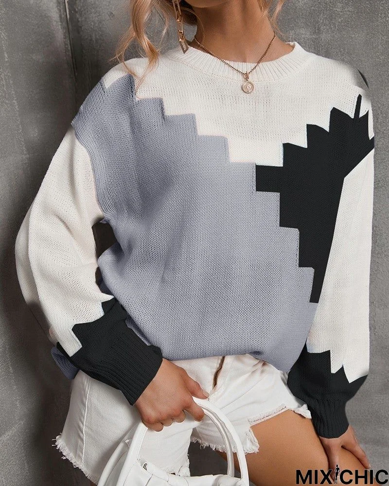 Color Block Drop Shoulder Sweater