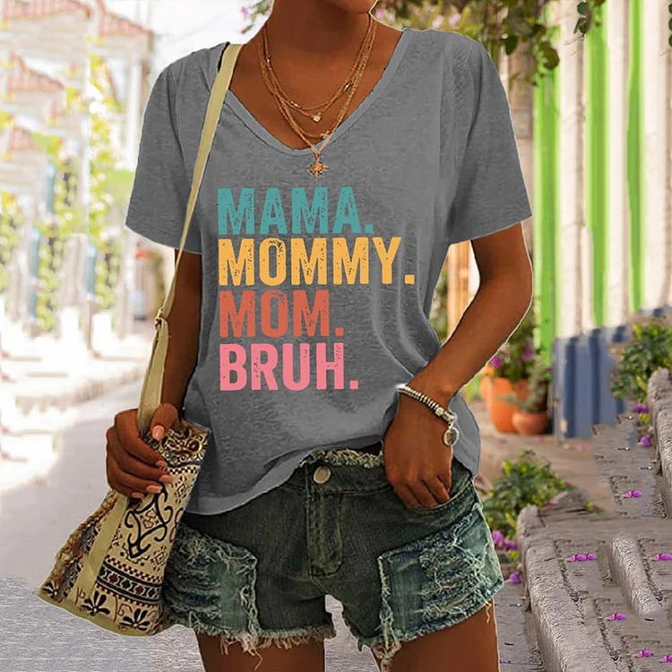 Comstylish Mama Mommy Mom Bruh Print Casual T-Shirt