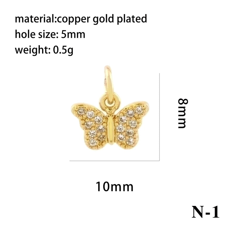 Elegant Minimalist Bee Dragonfly Butterfly Copper Plating Inlay Zircon 18k Gold Plated Charms