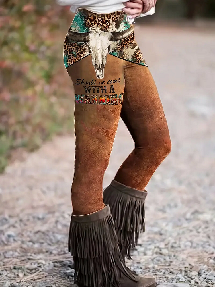 Bull Head & Letter Print Skinny Leggings