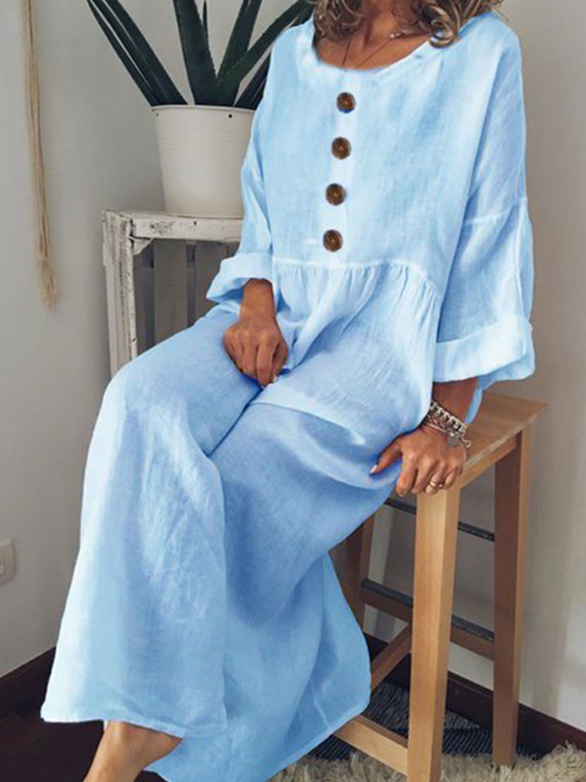 Casual Long Sleeve Cotton-Blend Casualdress